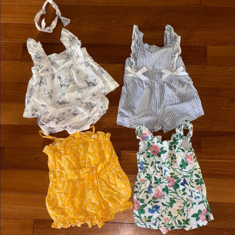 GAP Baby Romper set bundle lot Janie and jack 12 18 24 month White Blue - Picture 2 of 9